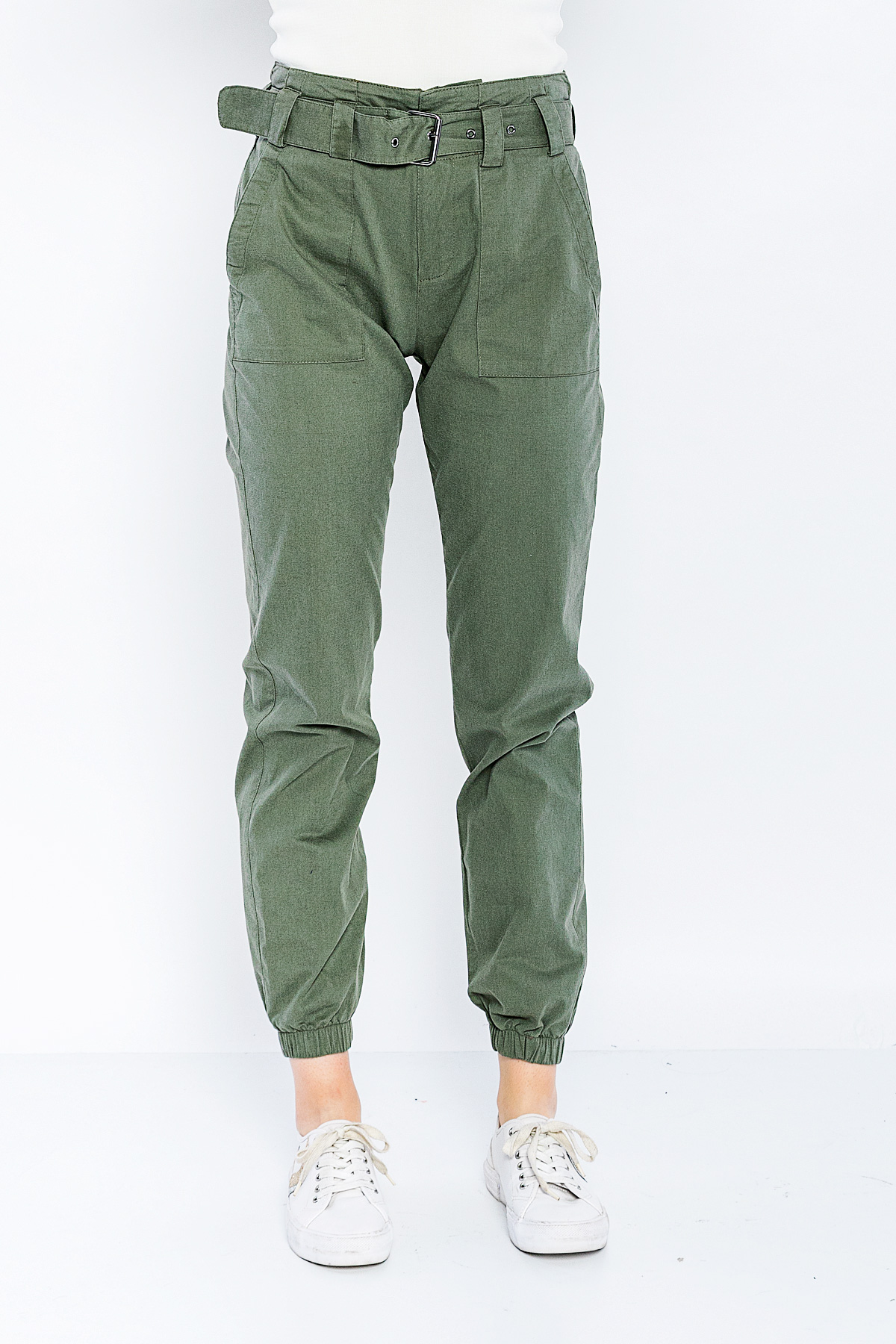Picture of Woman Khaki side with pockets Belted casual Trousers
