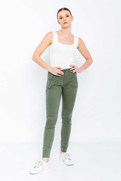 Picture of Woman Khaki Classical Cut casual Trousers