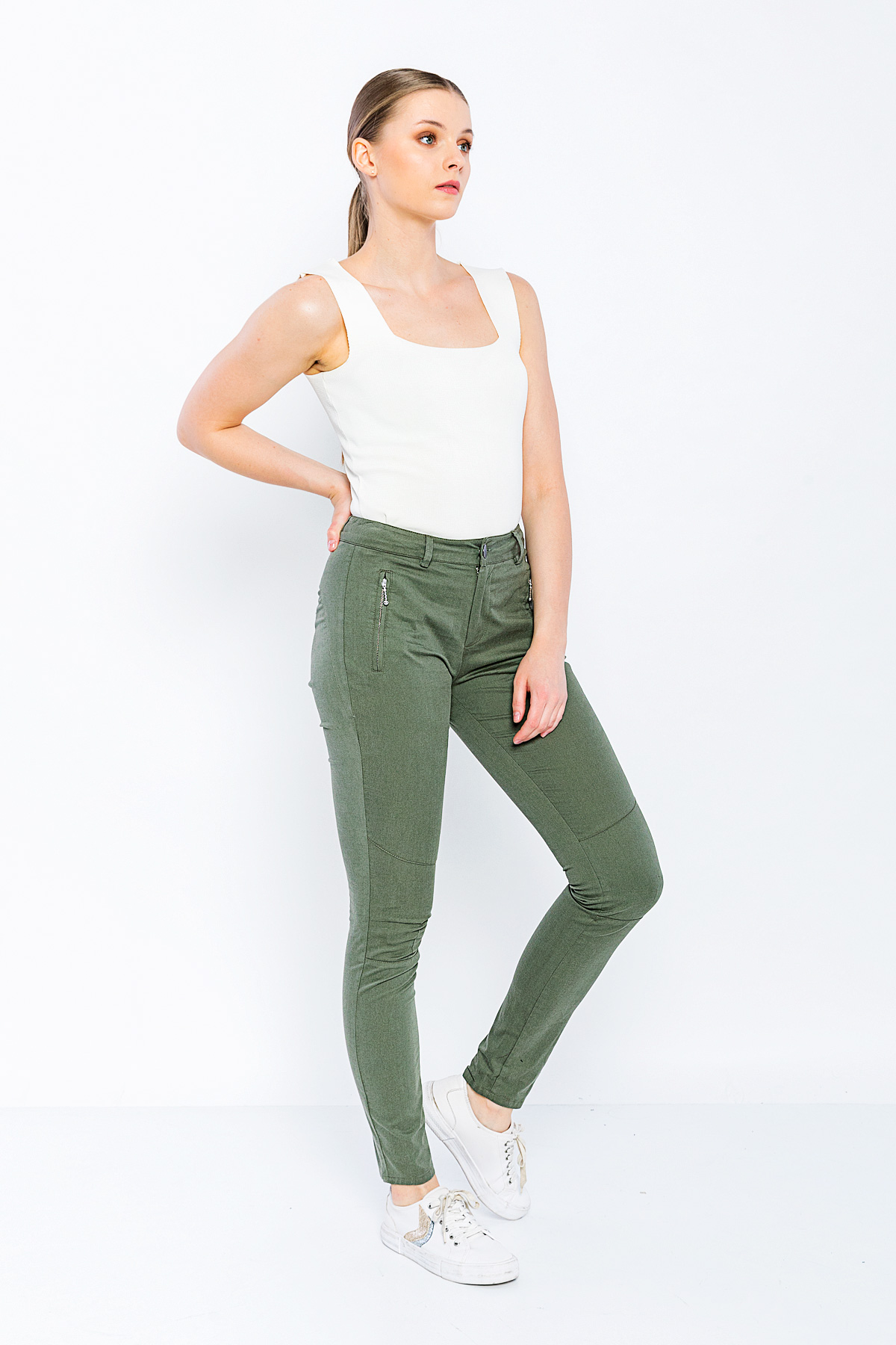 Picture of Woman Khaki Classical Cut casual Trousers