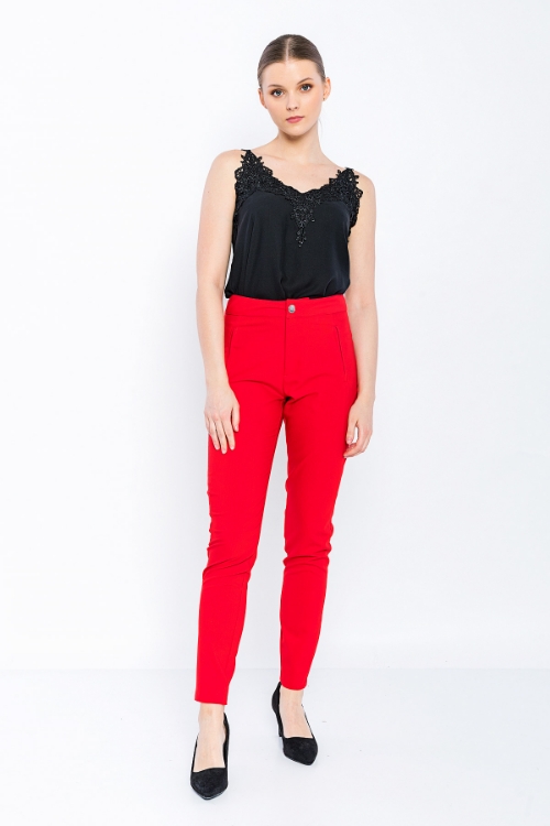 Picture of Woman Red Classical Cut fillet with pockets Work Trousers