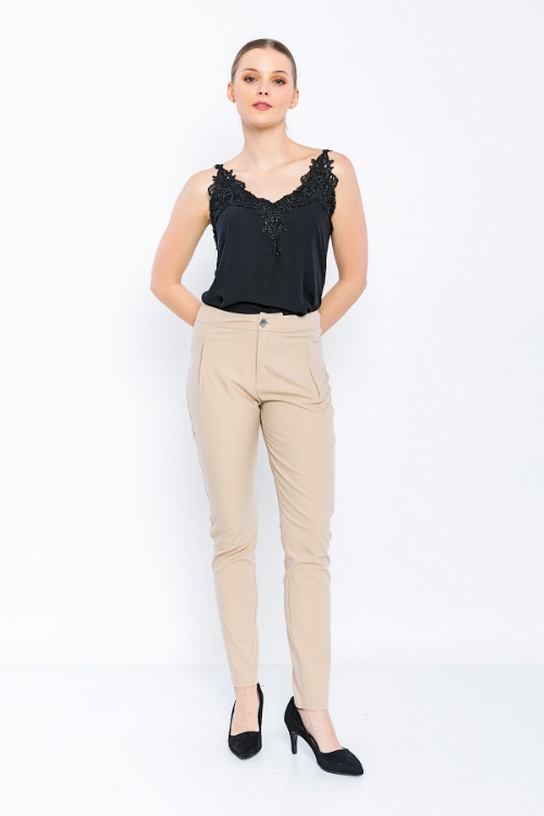 Picture of Woman Beige Classical Cut fillet with pockets Work Trousers