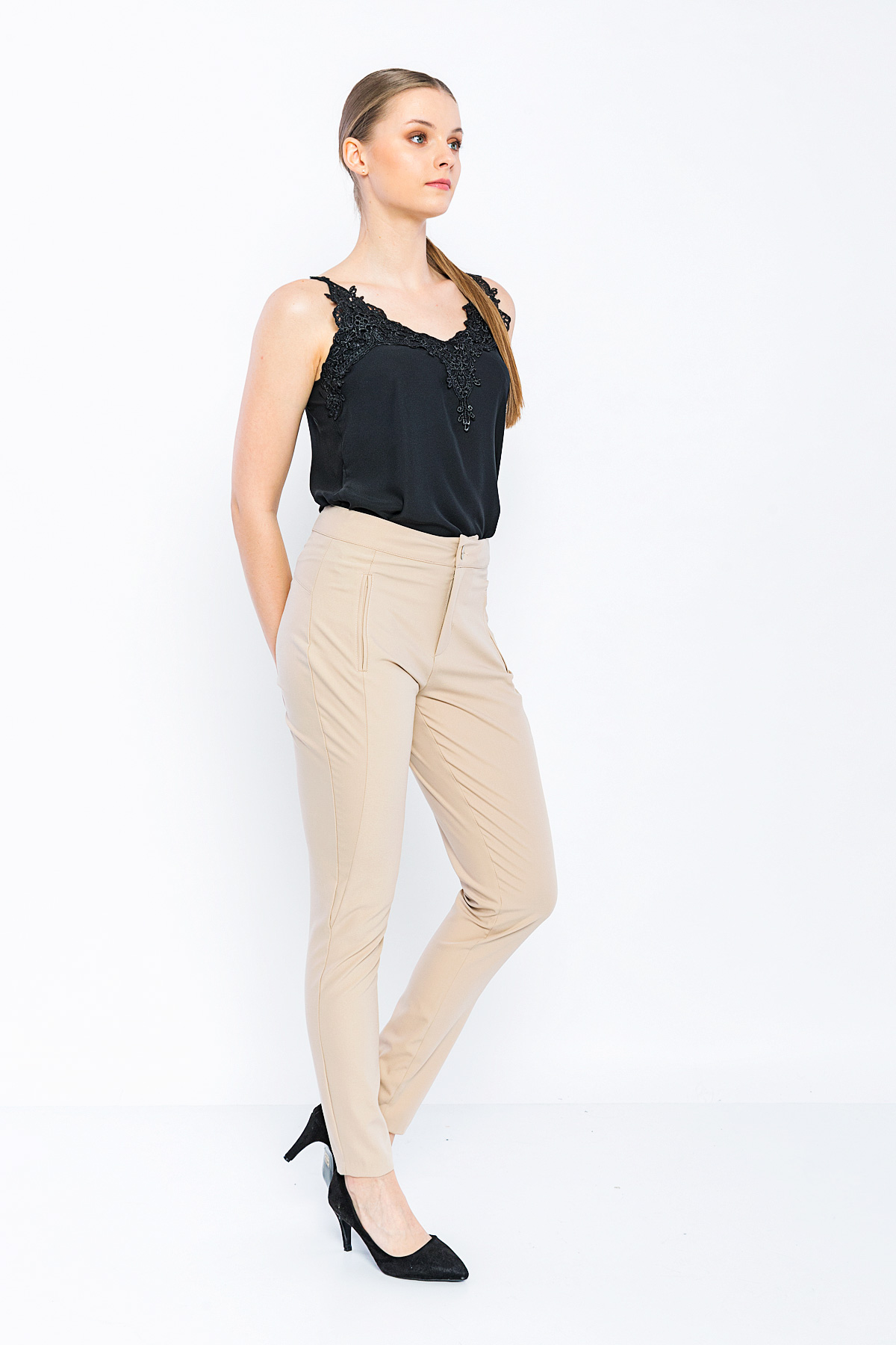 Picture of Woman Beige Classical Cut fillet with pockets Work Trousers