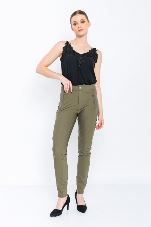 Picture of Woman Khaki Classical Cut fillet with pockets Work Trousers