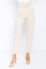 Picture of Woman Beige High Waist Belted Classical Work Trousers