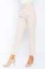 Picture of Woman Beige High Waist Belted Classical Work Trousers