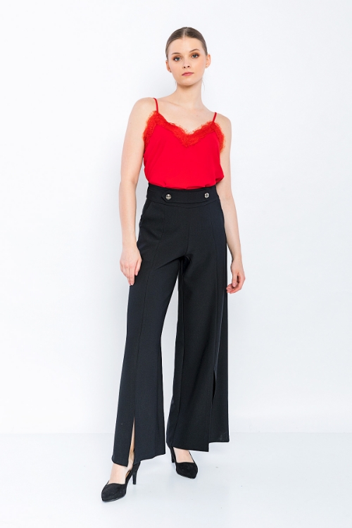 Picture of Woman Black Loose Cut Slit Trotter Trousers