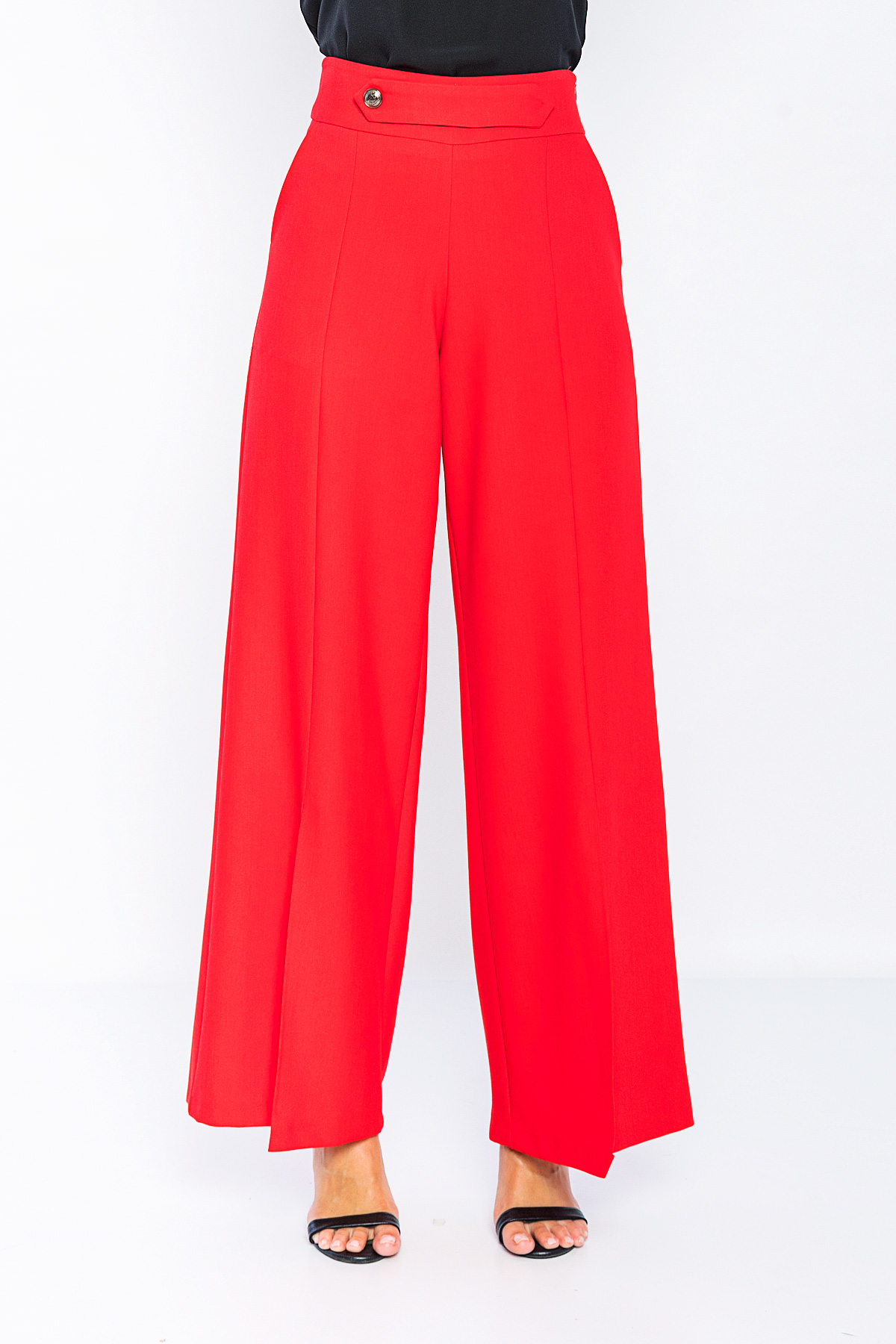 Kadın Kırmızı Bol Kesim Yırtmaçlı Paça Pantolon resmi