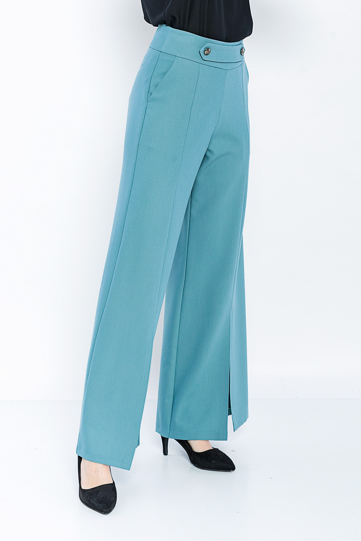Kadın Mavi Bol Kesim Yırtmaçlı Paça Pantolon resmi