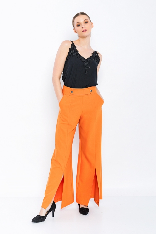 Picture of Woman Orange Loose Cut Slit Trotter Trousers