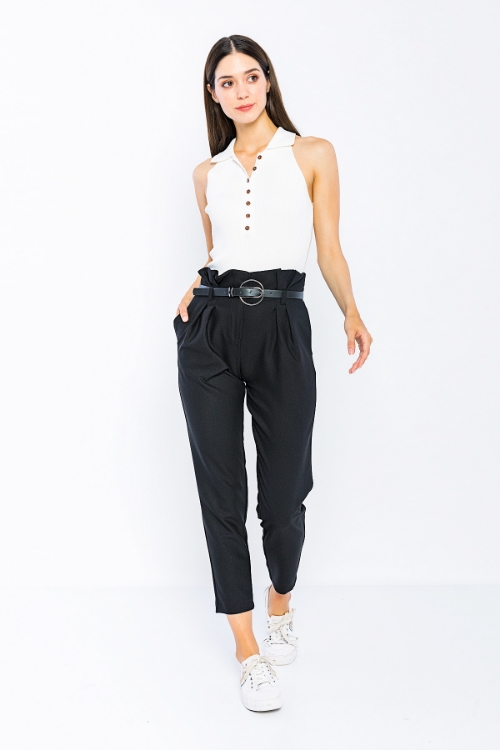 Picture of Woman Black High Waist Belted Work Trousers