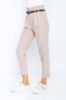 Picture of Woman Beige High Waist Belted Work Trousers