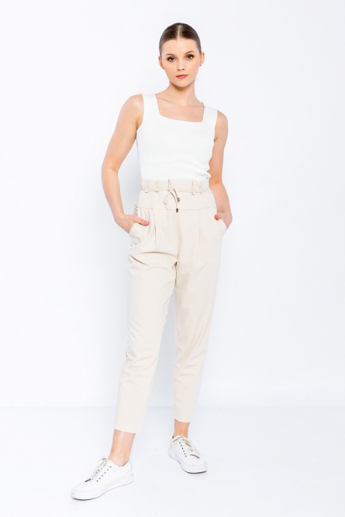 Picture of Woman Beige Comfortable Cut High Waist Trousers