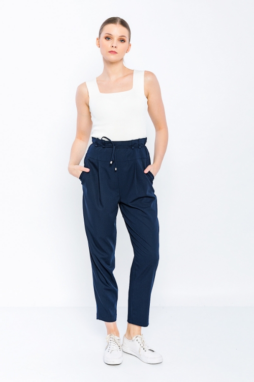 Picture of Woman Navy Navy Blue Comfortable Cut High Waist Trousers