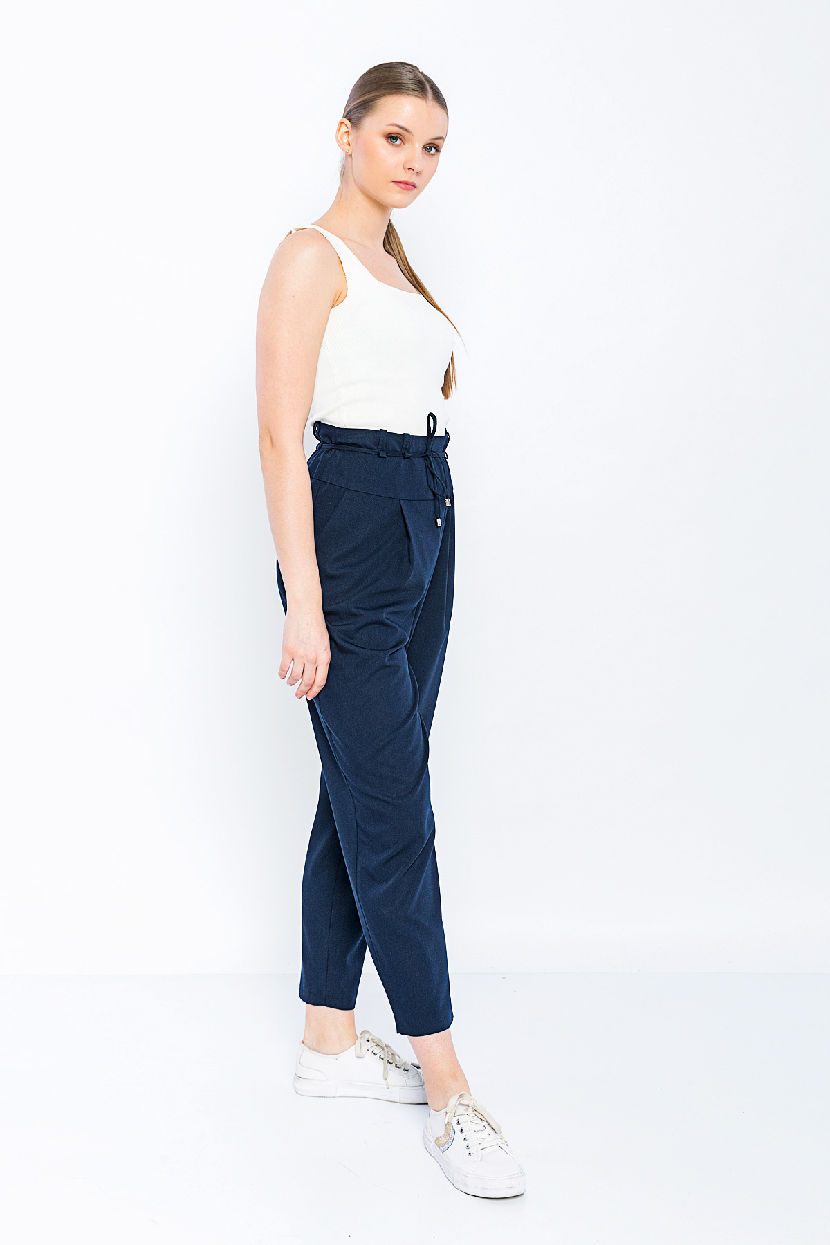 Picture of Woman Navy Navy Blue Comfortable Cut High Waist Trousers