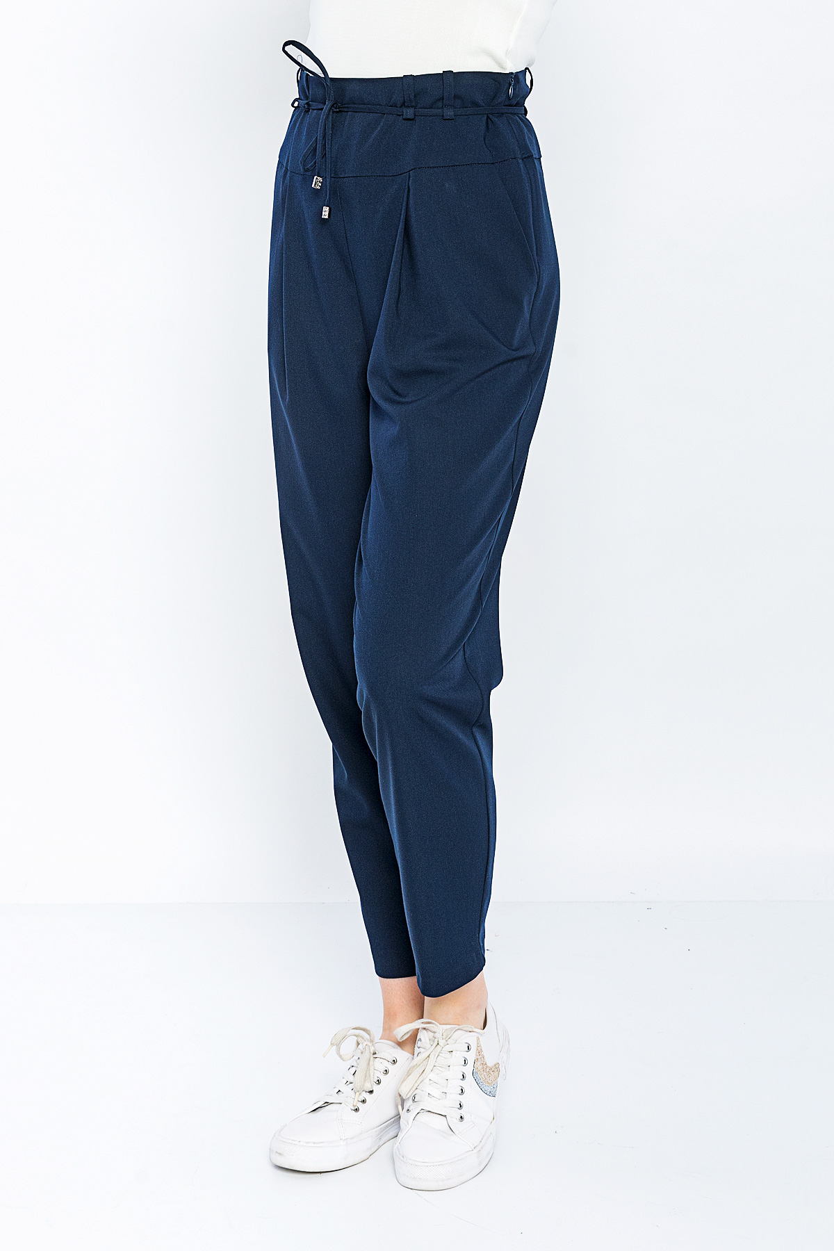 Picture of Woman Navy Navy Blue Comfortable Cut High Waist Trousers