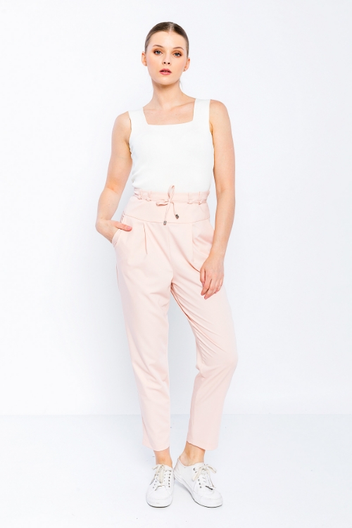 Picture of Woman Powder Comfortable Cut High Waist Trousers