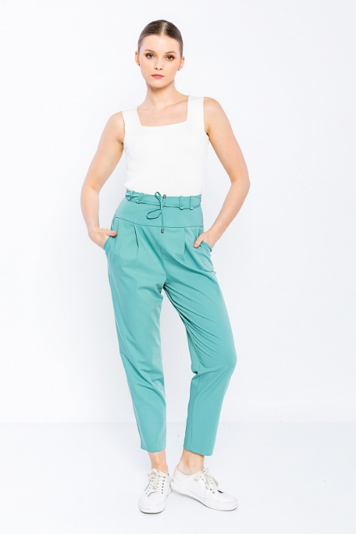 Kadın Mint Rahat Kesim Yüksek Bel Pantolon resmi