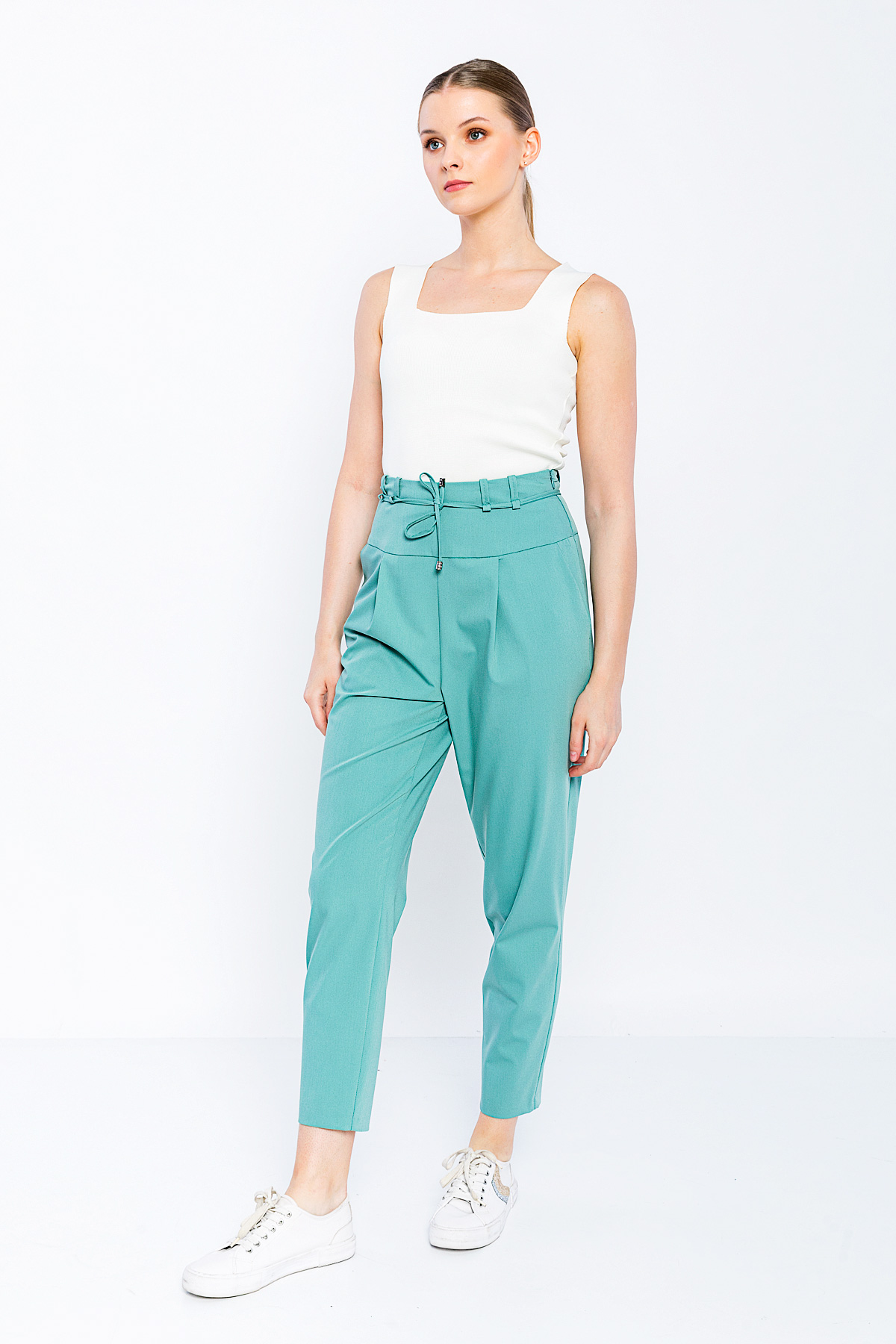 Picture of Woman Mint Comfortable Cut High Waist Trousers