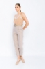 Kadın Bej Bol Kesim Tasarım Kemerli Pantolon resmi