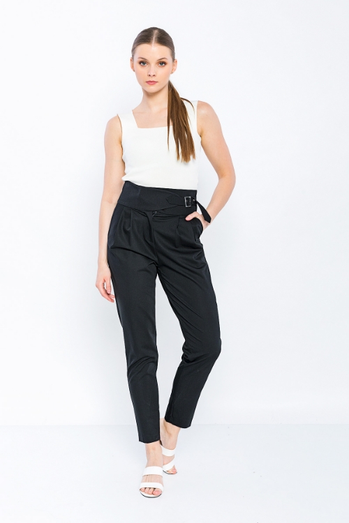 Picture of Woman Black Classical Cut High Waist Trousers