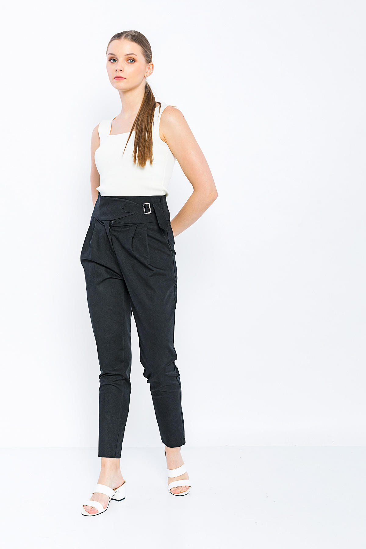 Picture of Woman Black Classical Cut High Waist Trousers