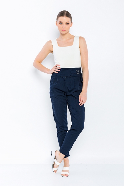 Picture of Woman Navy Navy Blue Classical Cut High Waist Trousers