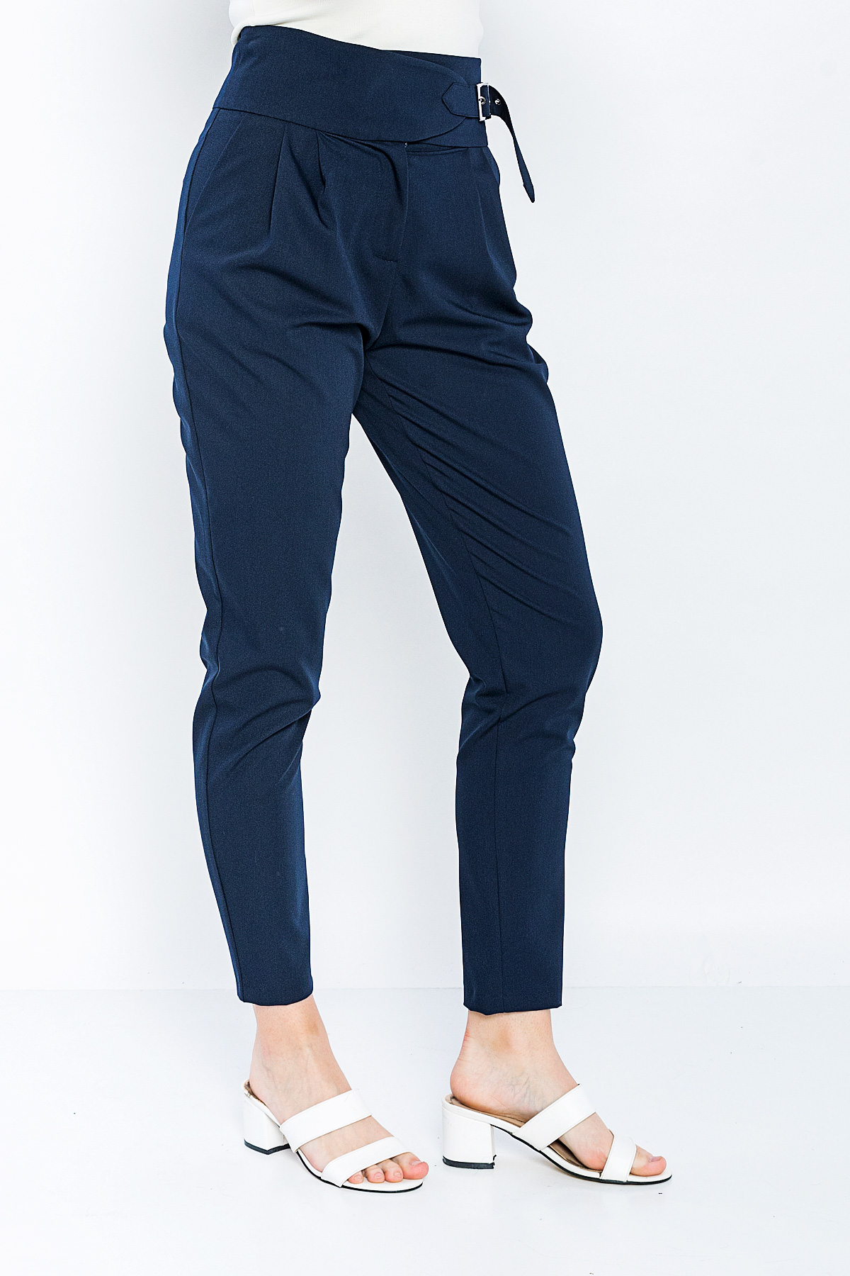 Picture of Woman Navy Navy Blue Classical Cut High Waist Trousers