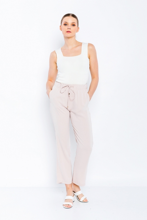 Picture of Woman Beige Comfortable Cut Satin Material Trousers