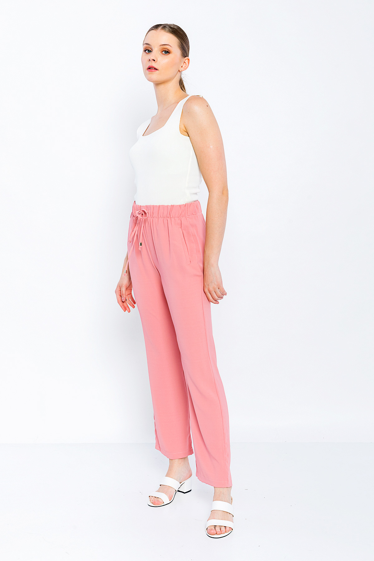 Picture of Woman Powder Comfortable Cut Satin Material Trousers