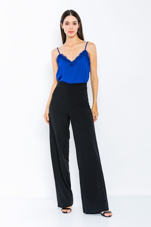 Picture of Woman Black High Waist palazzo Thin Trousers