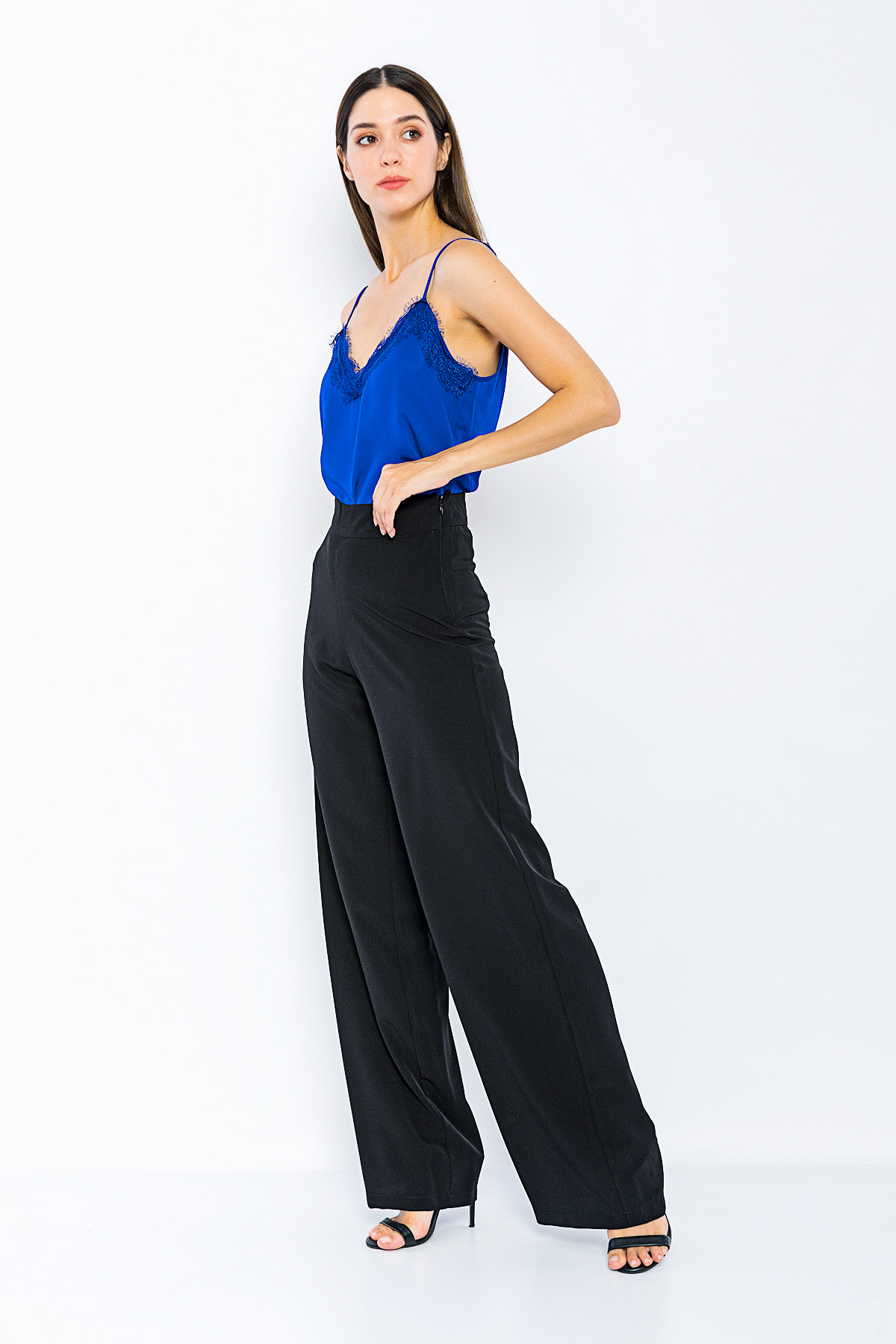Picture of Woman Black High Waist palazzo Thin Trousers
