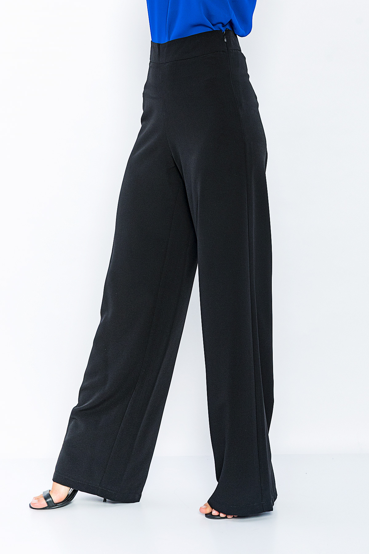 Picture of Woman Black High Waist palazzo Thin Trousers