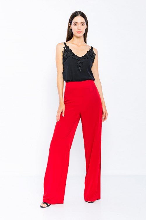 Picture of Woman Red High Waist palazzo Thin Trousers