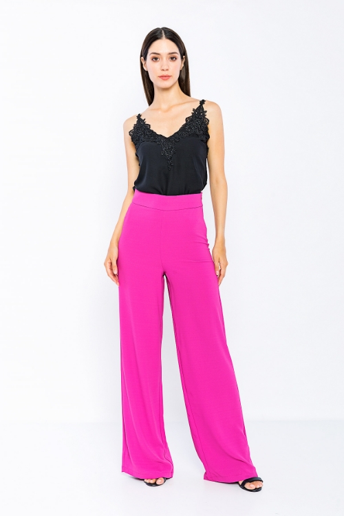 Picture of Woman Fuchsia High Waist palazzo Thin Trousers