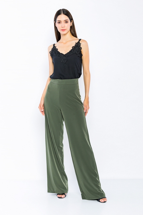 Picture of Woman Khaki High Waist palazzo Thin Trousers