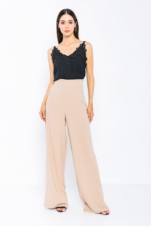 Picture of Woman Camel High Waist palazzo Thin Trousers