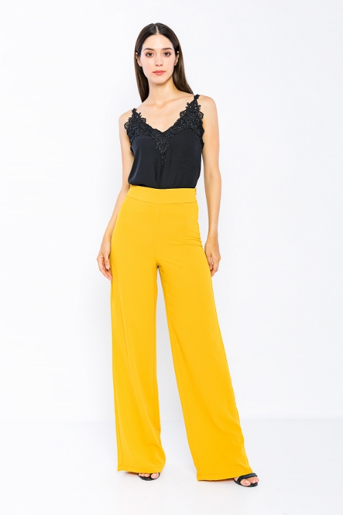 Picture of Woman Mustard Mustard Yellow High Waist palazzo Thin Trousers