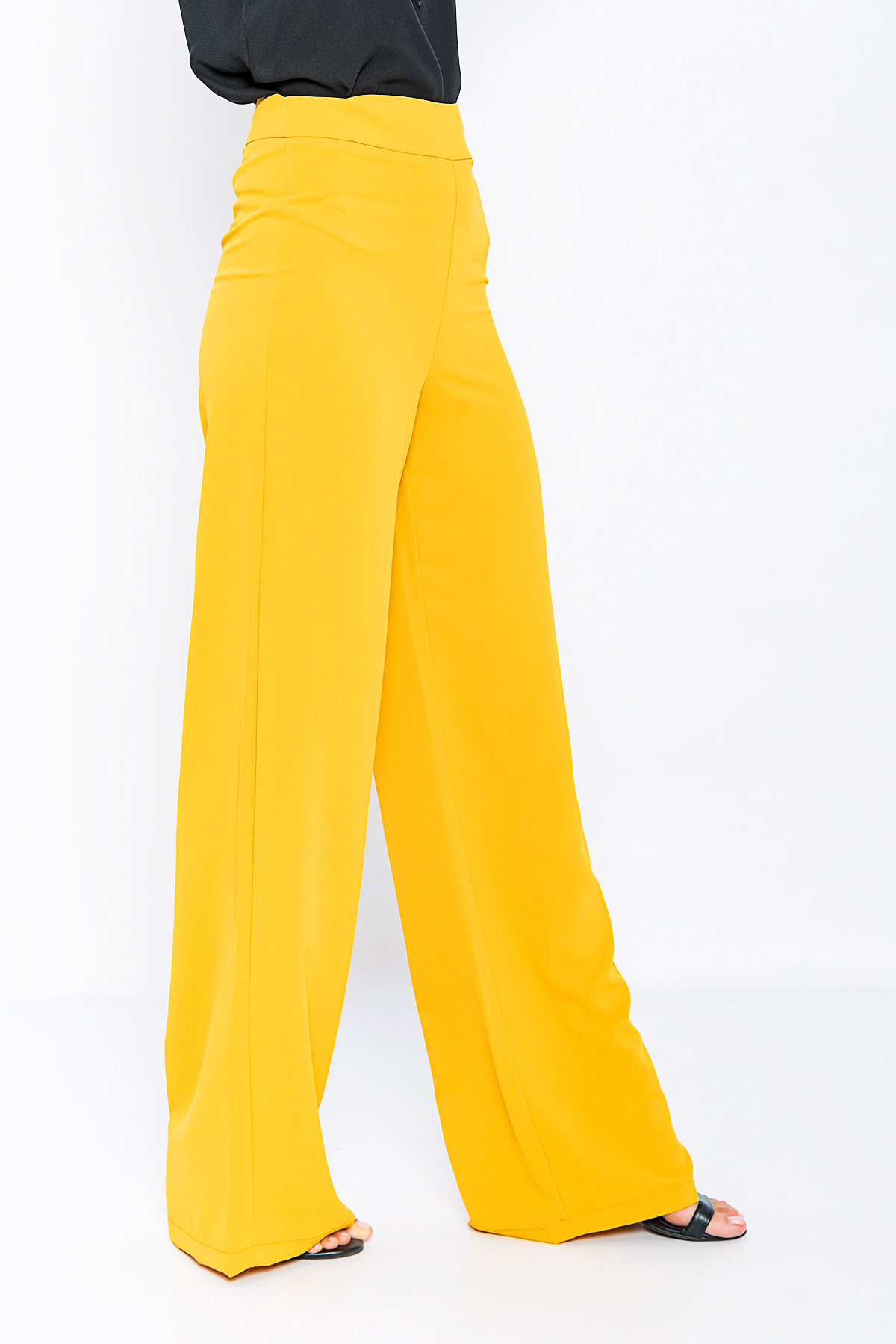 Picture of Woman Mustard Mustard Yellow High Waist palazzo Thin Trousers