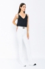 Kadın Beyaz Yüksek Bel Tokalı İspanyol Paça Pantolon resmi