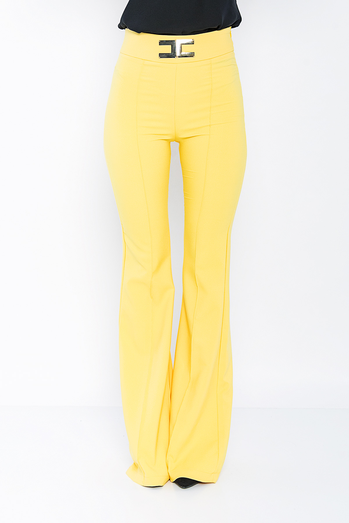 Picture of Woman Yellow High Waist Tokalı Flare Trotter Trousers