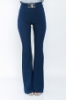 Kadın Lacivert Yüksek Bel Tokalı İspanyol Paça Pantolon resmi
