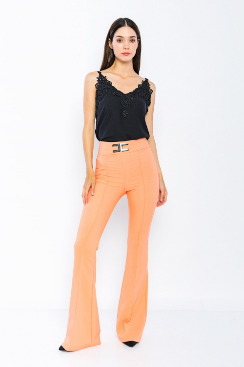 Picture of Woman Salmon High Waist Tokalı Flare Trotter Trousers