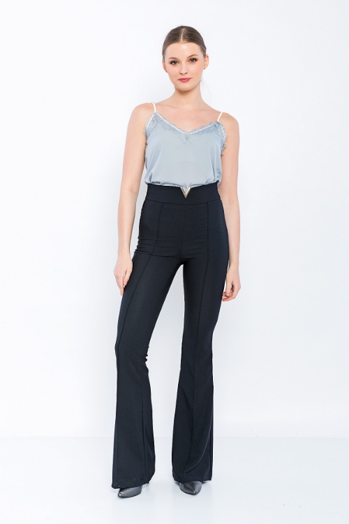 Picture of Woman Black High Waist Accessory Flare Trotter Trousers