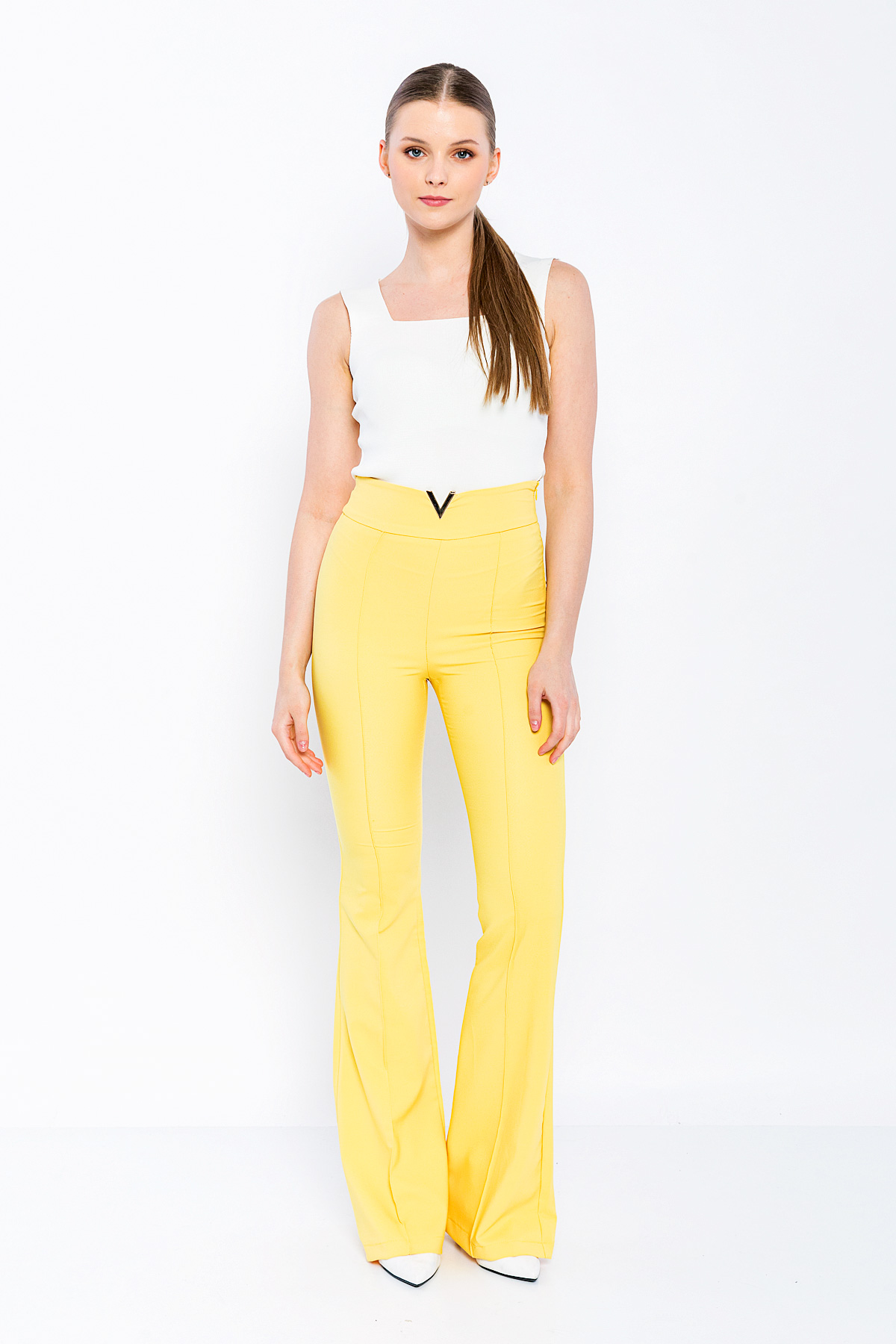 Picture of Woman Yellow High Waist Accessory Flare Trotter Trousers