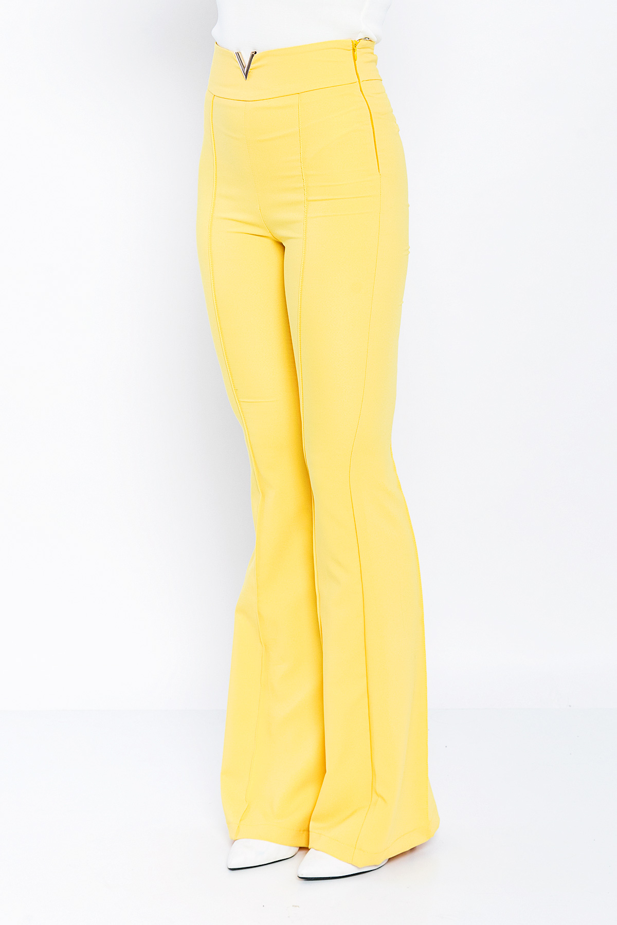Picture of Woman Yellow High Waist Accessory Flare Trotter Trousers