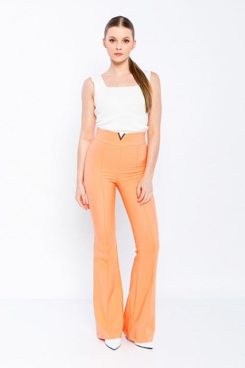 Picture of Woman Salmon High Waist Accessory Flare Trotter Trousers