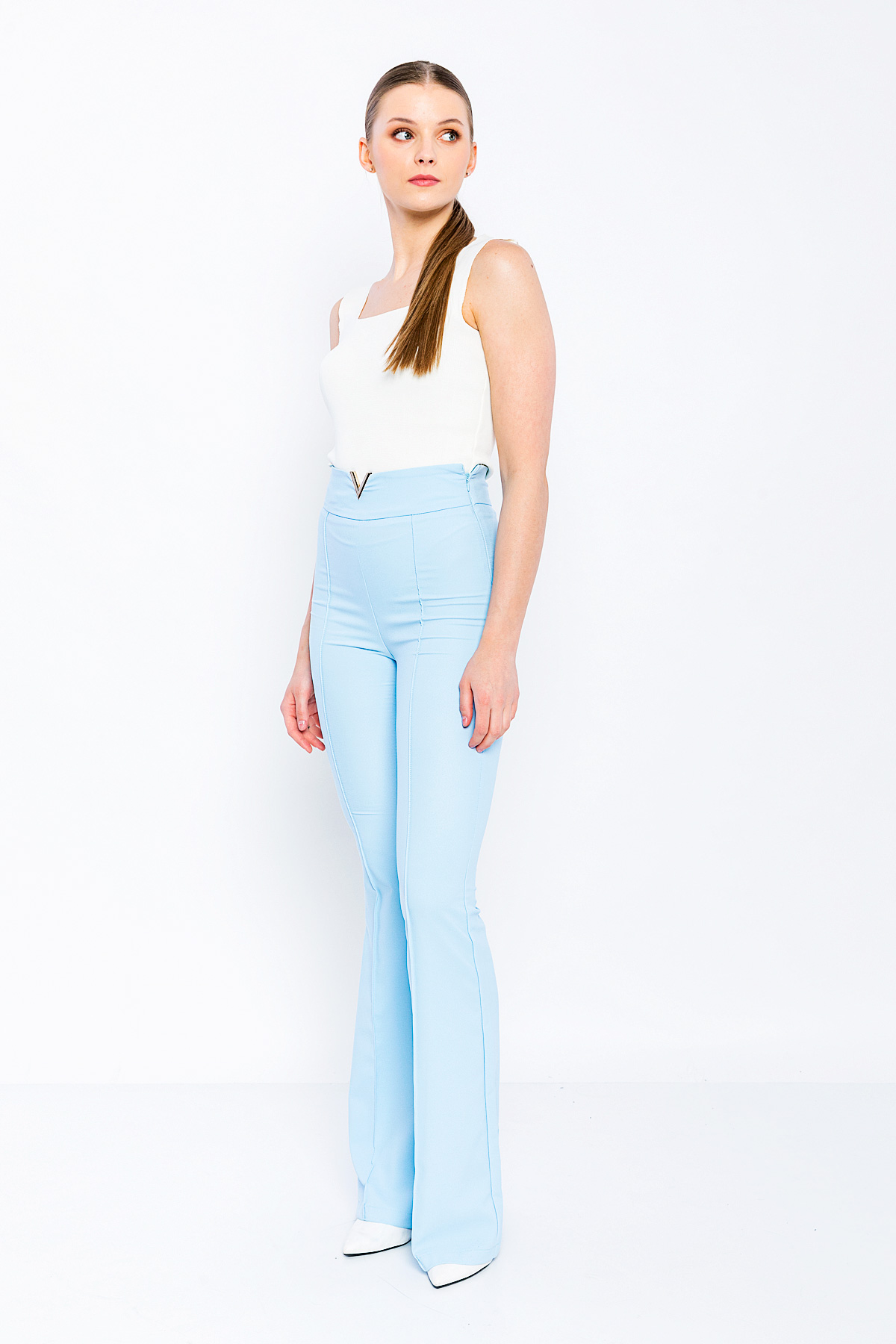 Picture of Woman Bebe Blue High Waist Accessory Flare Trotter Trousers