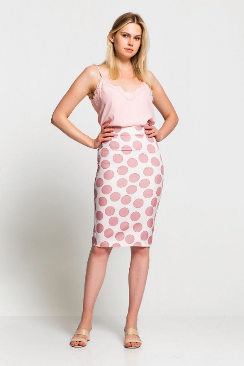 Picture of Woman Powder Polka Dot Pencil Skirt