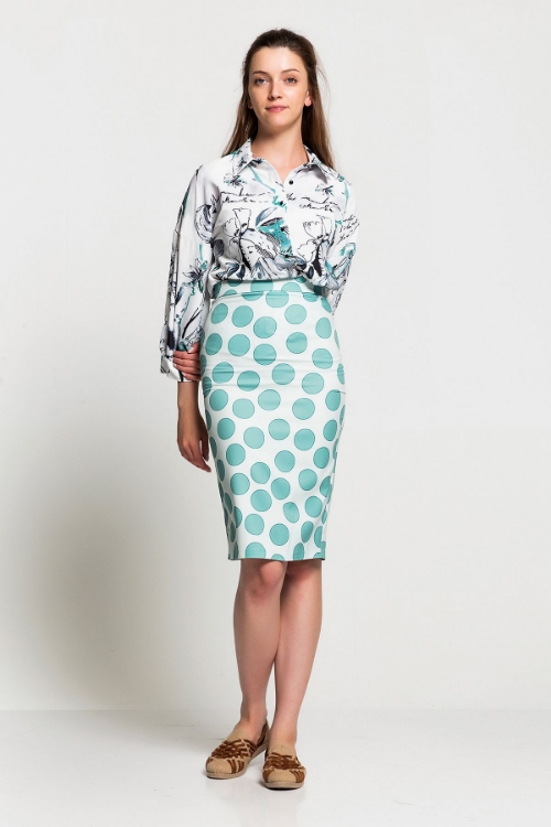 Picture of Woman Mint Polka Dot Pencil Skirt