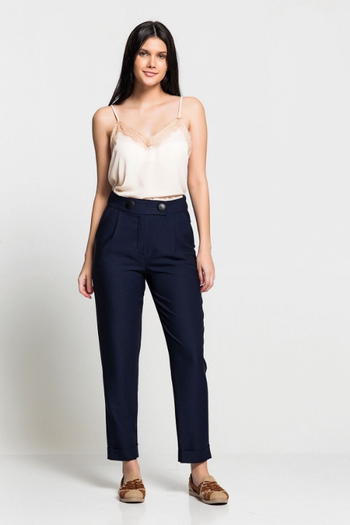 Picture of Woman Navy Navy Blue Comfortable Cut Trousers